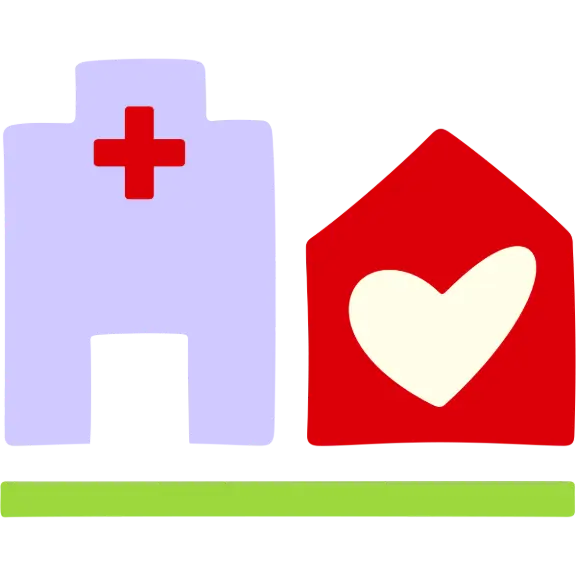 illustrated hospital with Ronald McDonald house close by