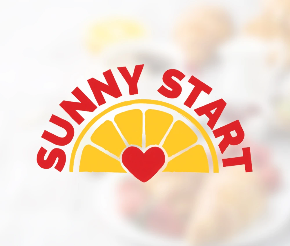 sunny start logo over lightened photo of continental breakfast