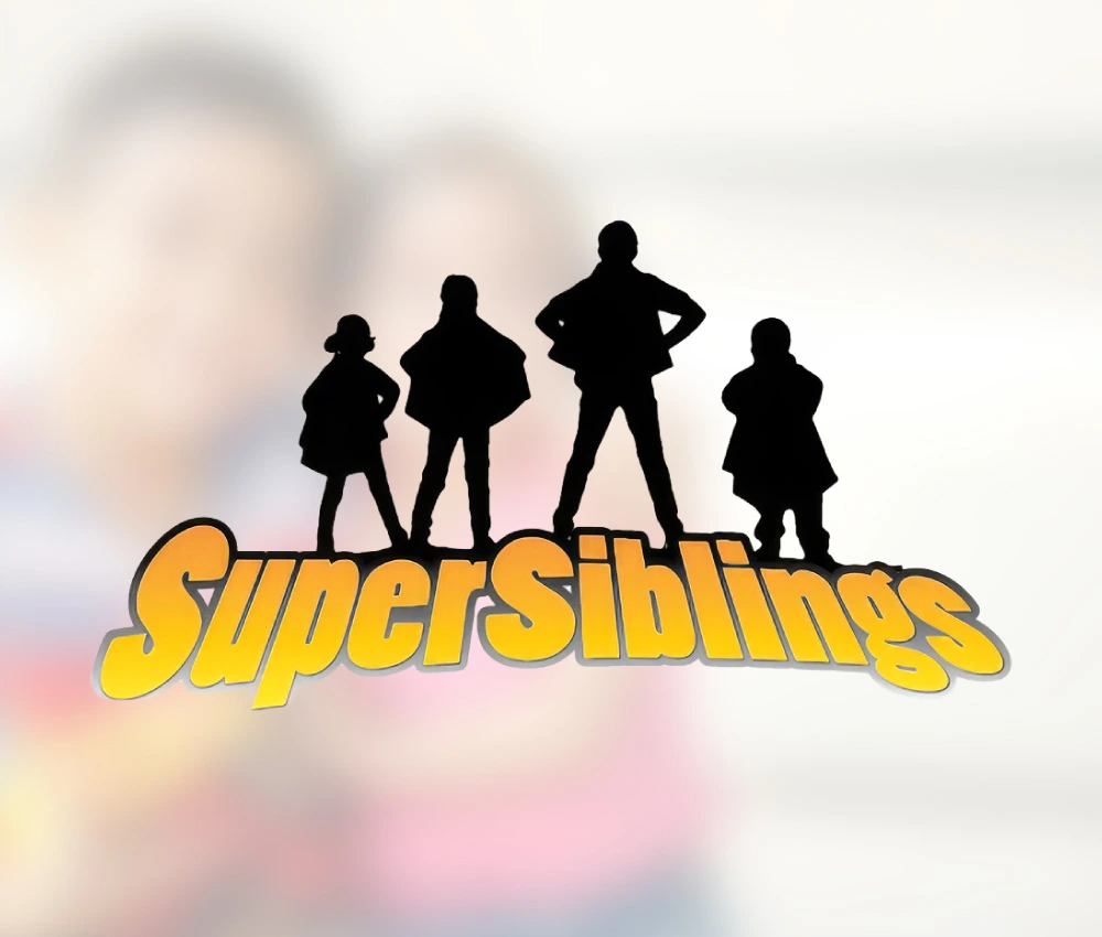 super siblings logo with silhouette images of kids of different ages